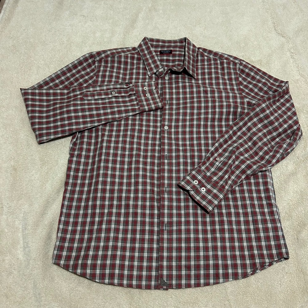 UNTUCKit Button Down Mens XL Red Grey Plaid Sauris Slim Fit‎ Wrinkle Free - Picture 2 of 8